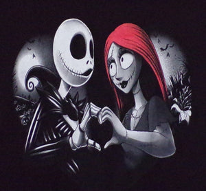 New "Sally And Jack Skellington Shared Heart"  Unisex Silkscreen T-Shirt. Available From Small-3XL.