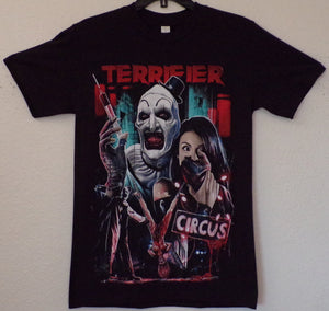 New "Terrifier Circus Art The Clown" Unisex Silkscreen T-Shirt. Available From Small-3XL.