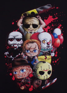 New "Chibi Horror Collage" Unisex Silkscreen T-Shirt. Available From Small-3XL.