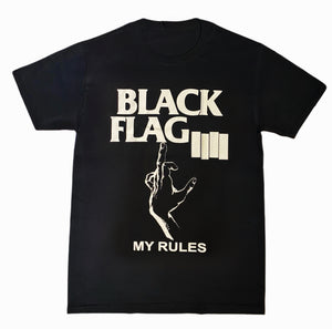 New "Black Flag My Rules" Men's Silkscreen T-Shirt. Available From Small-3XL.