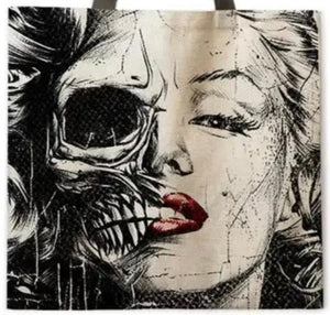 New "Marilyn Monroe Half Skull" Canvas Tote Bags. Image Is Printed On Both Sides.