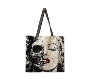 New "Marilyn Monroe Half Skull" Canvas Tote Bags. Image Is Printed On Both Sides.