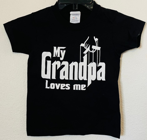 New "My Grandpa Loves Me Godfather Themed" Youth Silkscreen T-Shirt. Available In XS-XL Youth.