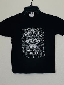 New "Johnny Cash Man In Black Double Guitar "Youth Silkscreen T-Shirt. Available In XS-Medium Youth.
