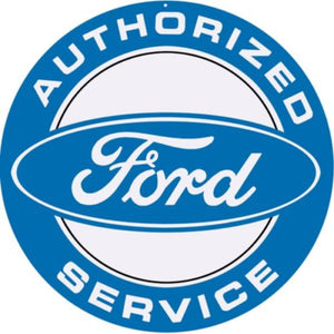 New "Authorized Ford Service" Laser Cut Garage Shop Metal Sign. 24″ Round In Diameter.