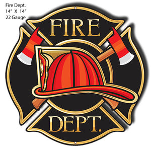 New "Fire Dept." Laser Cut Out Wall Art Metal Sign 14"×14" In Diameter.