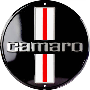 New "Chevrolet Camaro" Embossed Aluminum Die Cut Sign. 12" Round In Diameter.