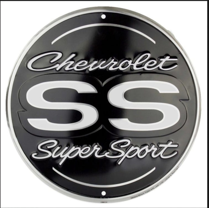 new chevrolet ss super sport 24 round embossed aluminum sign garage sign wall decor man cave transprtation generl motors chevy cars auto novelty