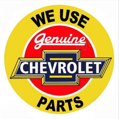 new we use genuine chevrolet parts 24 round embossed aluminum sign wall decor trucks transportation general motors die cut chevy cars auto novelty