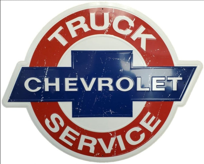 new chevrolet truck service 24 inch round embossed aluminum sign garage sign man cave auto transportation general motors chevy wall decor