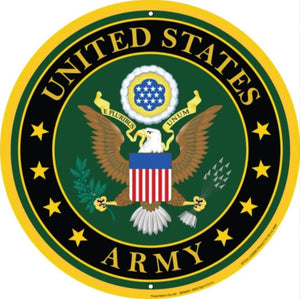 New "United States Army Seal" Embossed Aluminum Die Cut Sign. 12" Round In Diameter.