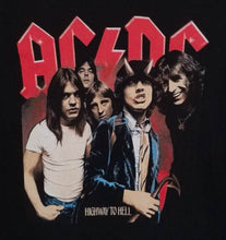 Load image into Gallery viewer, A black unisex T-shirt featuring the iconic &quot;Highway to Hell&quot; album cover artwork by AC/DC, showcasing bold graphics and vintage-inspired design.
