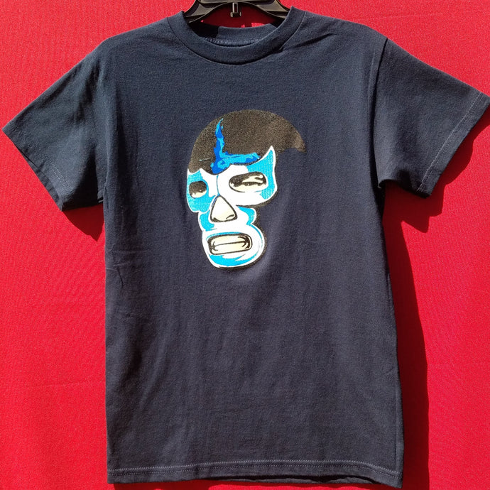 Blue Demon - The Masked Icon unisex silkscreen lucha libre T-shirt featuring the legendary Mexican wrestler. Available in sizes Small-2XL.