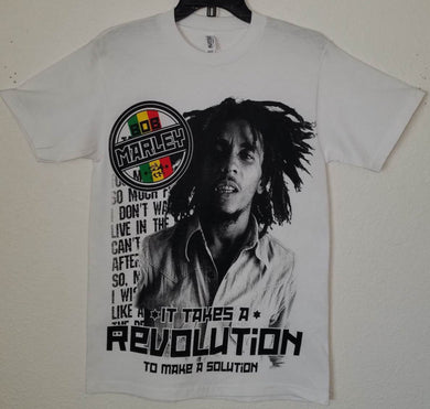 bob marley it takes revolution to make-a-solution-adult-silkscreen t-shirt available from small 2xl unisex apparel music reggae adult 420 shirts tops