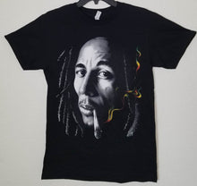 Load image into Gallery viewer, bob marley smoking joint unisex silkscreen t-shirt available from small-3xl adult apparel music reggae 420 shirts tops
