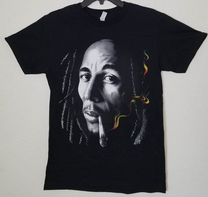 bob marley smoking joint unisex silkscreen t-shirt available from small-3xl adult apparel music reggae 420 shirts tops