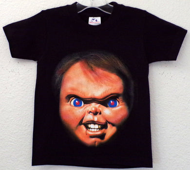 ’Chucky Face Close-Up’ Youth Horror T-Shirt – Available in XS-XL - Youth XS - Youth Regular Shirt.