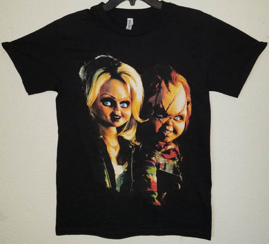 chucky tiffany adult silkscreen t-shirt available from small-3xl unisex shirts tops movies horror adult apparel