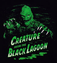 Load image into Gallery viewer, Creature of the Black Lagoon Youth T-Shirt – Black short-sleeve tee with a high-quality silkscreen print of the Gill-man from the classic horror film. Available in sizes XS-XL.
