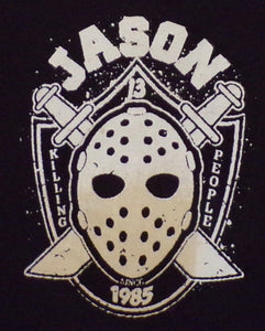 new jason killing people since 1985 youth silkscreen t-shirt available in xs-xl youth unisex movie kids jason voorhees girl boy apparel shirts tops