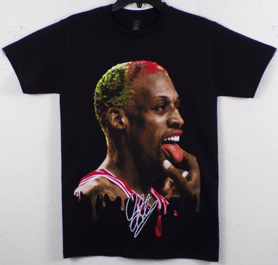 New ’Dennis Rodman - Tongue Out’ Adult Silkscreen T-Shirt. Available From Small-3XL. - Unisex Short Sleeve Shirt