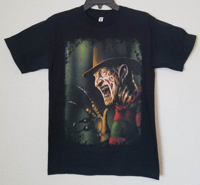 freddy kruger with claw adult silkscreen t-shirt available from small-3xl unisex movie horror apparel adult shirts tops