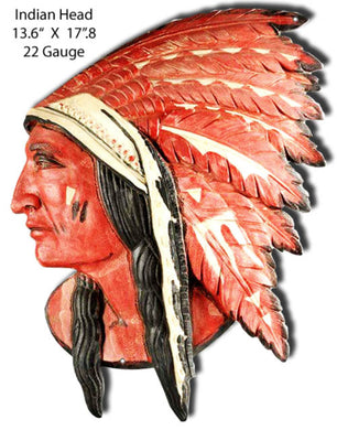 Indian Head Laser Cut Metal Wall Art – Man Cave and Garage Decor Sign featuring intricate laser-cut detailing of a Native American head, crafted from durable steel for long-lasting display.