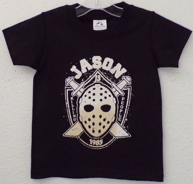 Unisex youth T-shirt featuring Jason Voorhees-inspired design. Perfect for young horror fans. Available in sizes XS-XL youth from JB Accessories05