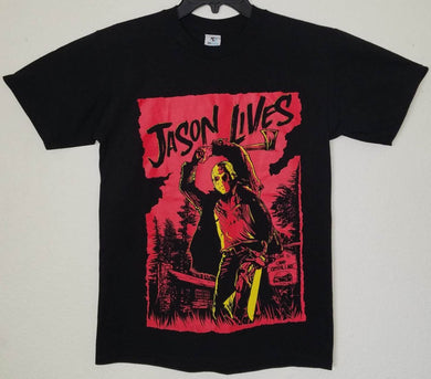 jason lives adult horror silkscreen t-shirt available from small-3xl unisex movie jason voorhees horror camp crystal lake apparel adult shirts tops