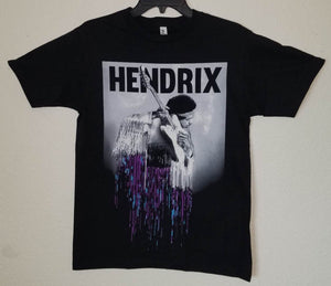 jimi hendrix playing guitar purple drip unisex silkscreen t-shirt available from small-3xl adult purple haze classic rock apparel adult shirts tops