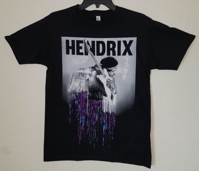 jimi hendrix playing guitar purple drip unisex silkscreen t-shirt available from small-3xl adult purple haze classic rock apparel adult shirts tops