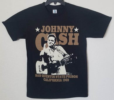 johnny cash finger san quentin adult silkscreen t-shirt available from small-3xl unisex music apparel