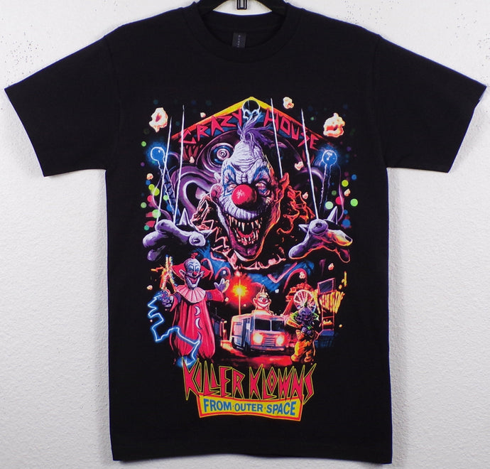 New ’Killer Klowns from Outer Space - Crazy House’ Adult Silkscreen T-Shirt. Available From Small-3XL. - Unisex Short Sleeve Shirt