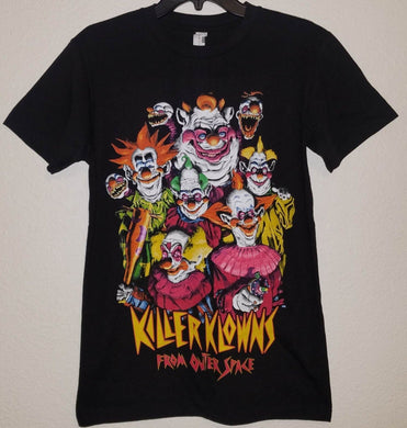 killer klowns from outer space group picture adult silkscreen t-shirt available from small-3xl  unisex movies killer klowns horror apparel adult shirts tops