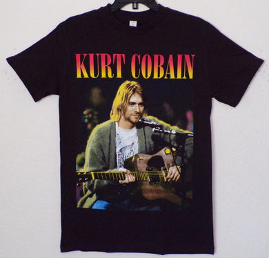 ’Kurt Cobain MTV Unplugged’ Unisex Adult Silkscreen T-Shirt. Available From Small-3XL. 