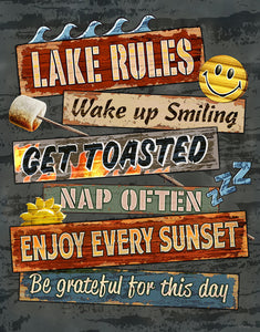 New "Lake Rules" Vacation Home Wall Decor Metal Sign. 12.5"W x 16"H.