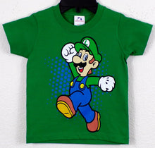 Load image into Gallery viewer, Youth-sized Luigi Mario Silkscreen T-Shirt with a bold Luigi graphic, made from soft, breathable cotton. Available in XS-XL
