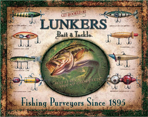 New "Lunkers Bait & Tackle" Man Cave Fishing Wall Decor. 16"W x 12.5"H.