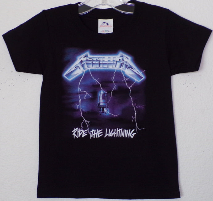 Youth unisex Metallica Ride the Lightning silkscreen t-shirt featuring iconic album artwork. Available in sizes XS-XL.