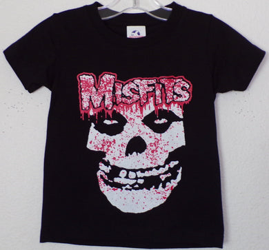  Misfits Bloody Fiend Face Youth Unisex Silkscreen T-Shirt featuring the iconic Fiend Skull with a bloody design on a black cotton tee. Available in sizes XS-XL.