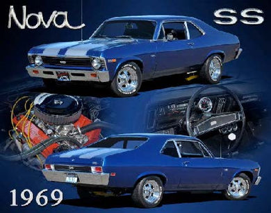 New ’1969 Chevrolet Nova SS’ Man Cave Wall Décor Metal Sign. 15’’W x 12’’H. - Metal Sign