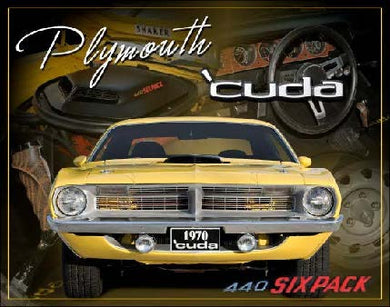 New ’1970 Plymouth Cuda 440 Six Pack’ Mopar Wall Décor Metal Sign. 15’’W x 12’’H. - Metal Sign