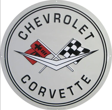 new chevrolet corvette large round embossed aluminum sign 24 inches wall decor truck transportation general motors die cut chevy cars auto novelty