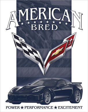 New ’American Bred Corvette’ Man Cave Wall Art Metal Sign 12.5’’W x 16’’H. - Metal Sign