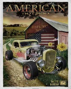 New ’American Hot Rod’ Patriotic Man Cave Metal Sign. 12’’W x 15’’H. - Metal Sign