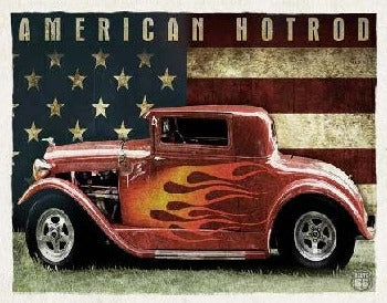 New ’American Hot Rod’ Patriotic Man Cave Metal Sign. 15’’W x 12’’H. - Metal Sign