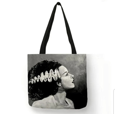 new bride of frankenstein canvas tote bags image is printed on both sides movie horror unisex vintage hollywood apparel hand bag