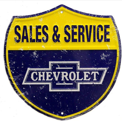 new chevrolet sales service large die cut shield 24 wall decor man cave metal sign general motors transportation trucks auto chevy cars aluminum novelty