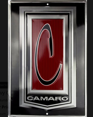 New ’Chevy Camaro’ Logo Large Embossed Aluminum Die Cut Sign Parking Sign 12’’Wide x 16’’Tall In Diameter. - Parking