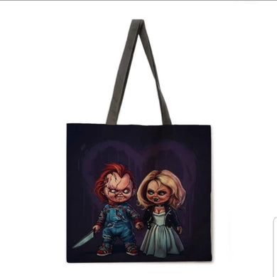 new chuck tiffany canvas tote bags image is printed on both sides unisex movie horror apparel accessories